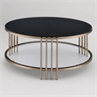 Bowery Hill Round Coffee Table with Stone Top and Metal Frame in Black/Gold
