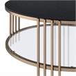 Bowery Hill Round Coffee Table with Stone Top and Metal Frame in Black/Gold