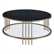 Bowery Hill Round Coffee Table with Stone Top and Metal Frame in Black/Gold