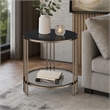 Bowery Hill Round End Table with Stone Top and Metal Frame in Black/Gold