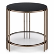 Bowery Hill Round End Table with Stone Top and Metal Frame in Black/Gold