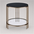 Bowery Hill Round End Table with Stone Top and Metal Frame in Black/Gold