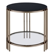 Bowery Hill Round End Table with Stone Top and Metal Frame in Black/Gold