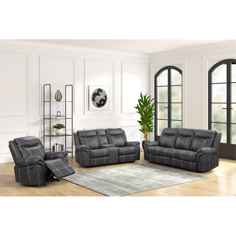 Bowery Hill Microfiber Upholstered Power Motion Sofa with USB in Dark Gray