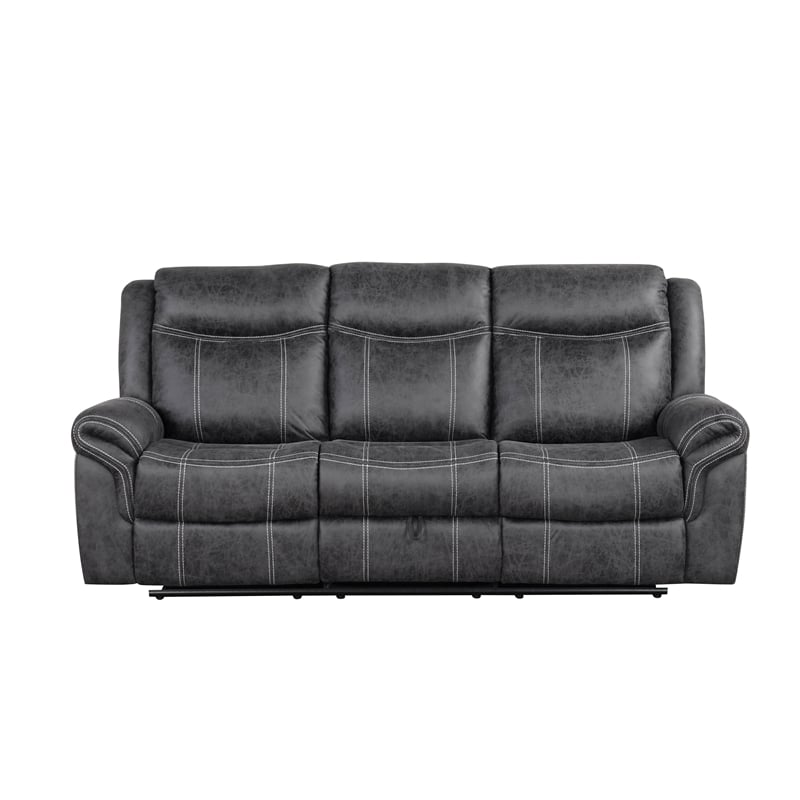 Bowery Hill Microfiber Upholstered Power Motion Sofa with USB in Dark Gray