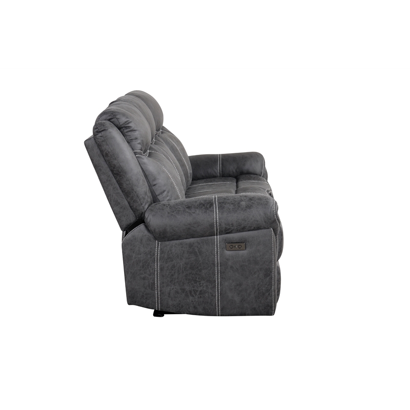 Bowery Hill Microfiber Upholstered Power Motion Sofa with USB in Dark Gray