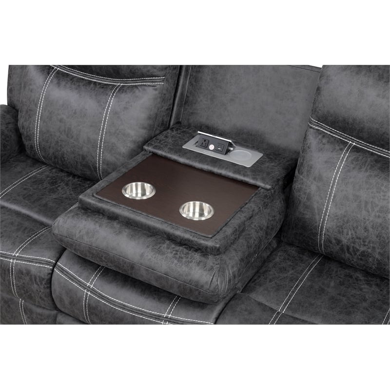 Bowery Hill Microfiber Upholstered Power Motion Sofa with USB in Dark Gray