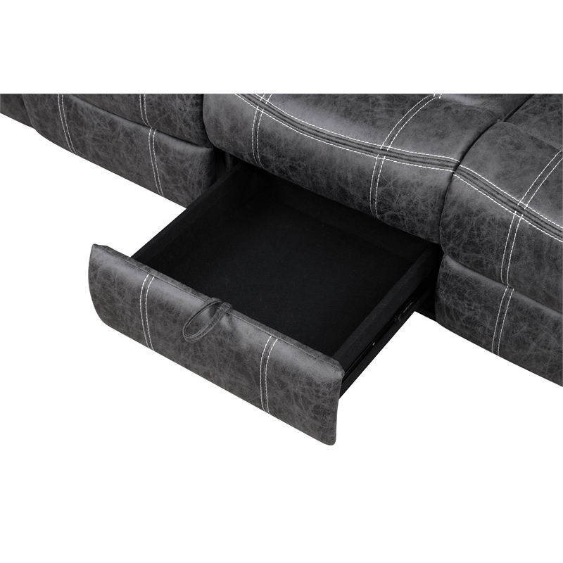 Bowery Hill Microfiber Upholstered Power Motion Sofa with USB in Dark Gray