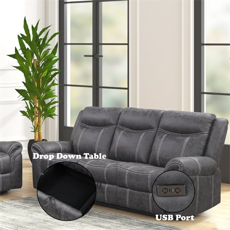 Bowery Hill Microfiber Upholstered Power Motion Sofa with USB in Dark Gray