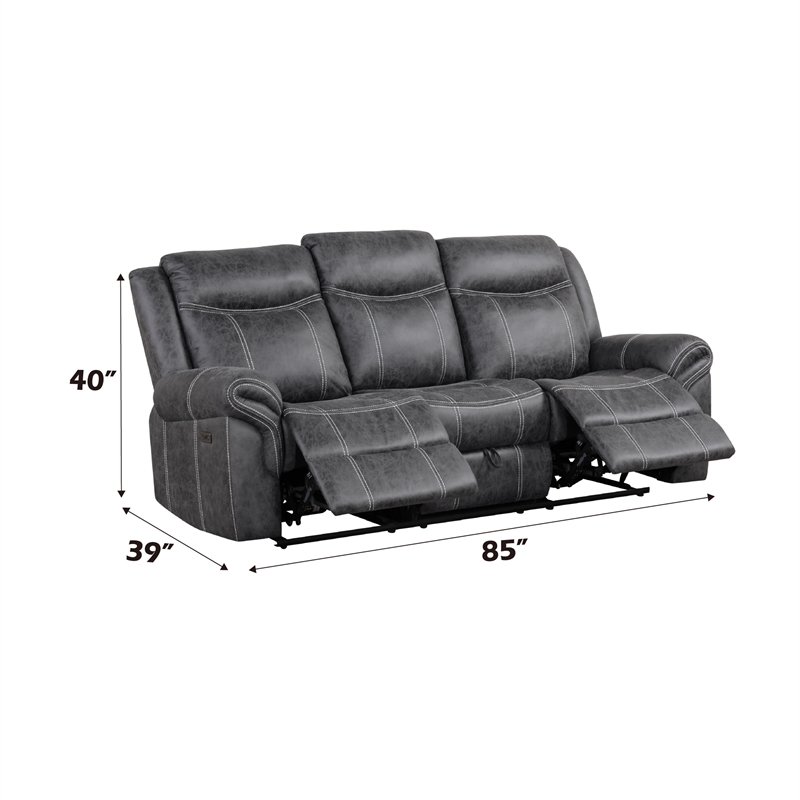Bowery Hill Microfiber Upholstered Power Motion Sofa with USB in Dark Gray