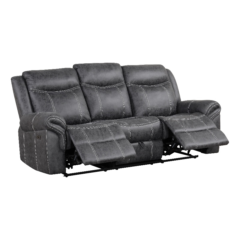 Bowery Hill Microfiber Upholstered Power Motion Sofa with USB in Dark Gray