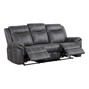 Bowery Hill Microfiber Upholstered Power Motion Sofa with USB in Dark Gray