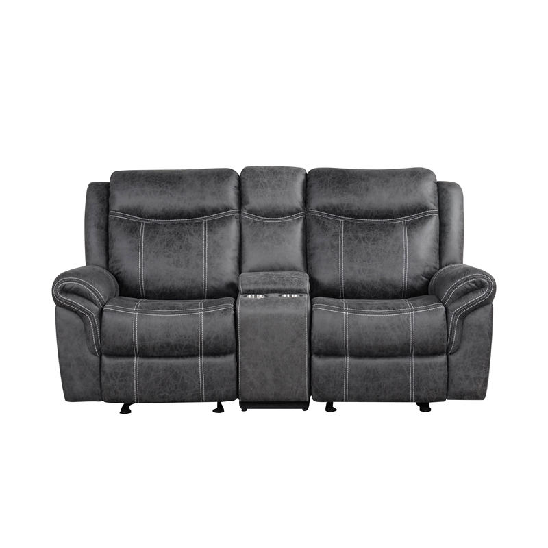 Bowery Hill Microfiber Upholstered Power Motion Loveseat with USB in Dark Gray