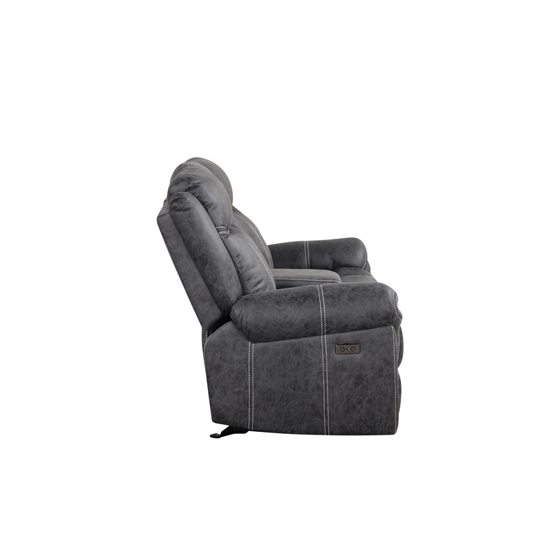 Bowery Hill Microfiber Upholstered Power Motion Loveseat with USB in Dark Gray