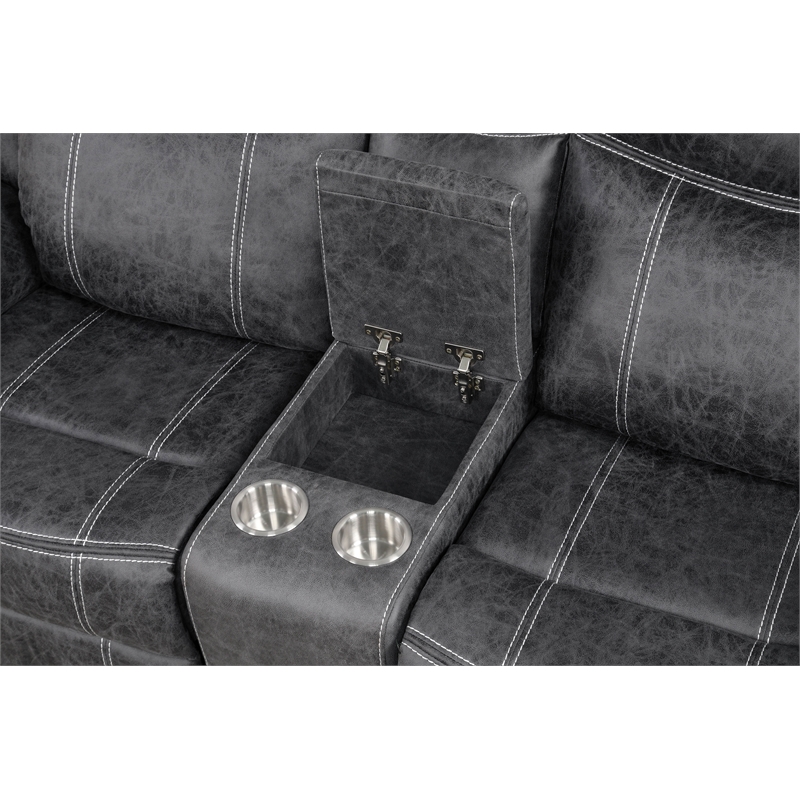Bowery Hill Microfiber Upholstered Power Motion Loveseat with USB in Dark Gray