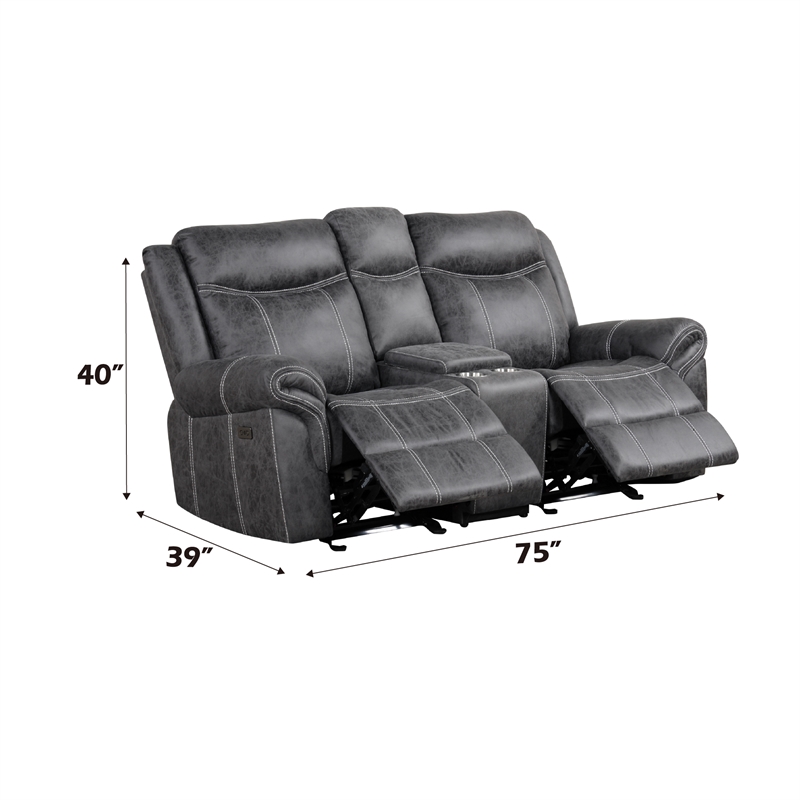 Bowery Hill Microfiber Upholstered Power Motion Loveseat with USB in Dark Gray