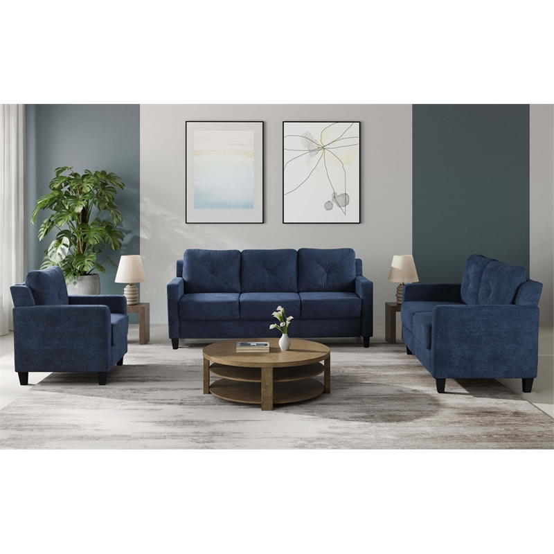 Bowery Hill Transitional Chenille Fabric Chair with Wood Frame in Navy