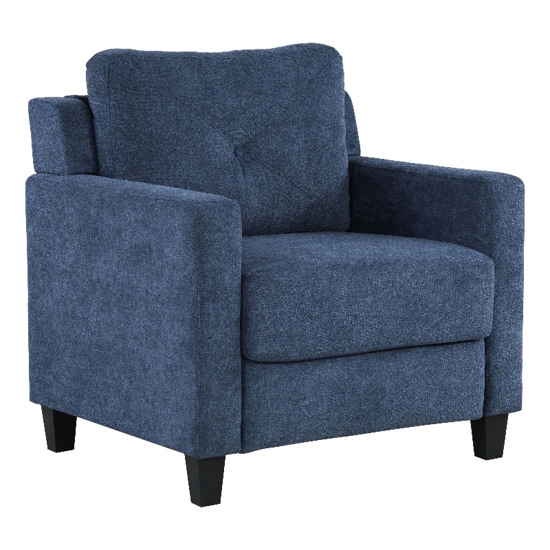 Bowery Hill Transitional Chenille Fabric Chair with Wood Frame in Navy