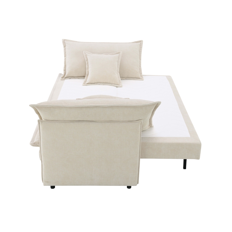 Bowery Hill Upholstered Sofa with Pull-Out Sleeper in Beige Chenille