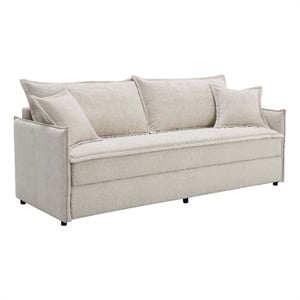 Bowery Hill Upholstered Sofa with Pull-Out Sleeper in Beige Chenille