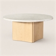 Bowery Hill Marble and Wood Round Coffee Table with Curved Base in Oak