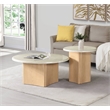 Bowery Hill Marble and Wood Round Coffee Table with Curved Base in Oak
