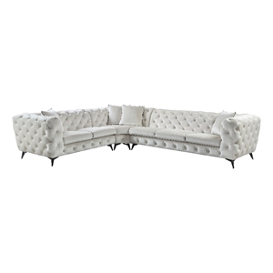 Bowery Hill Upholstered Tufted Sectional Sofa with 4 Pillows in Beige Fabric