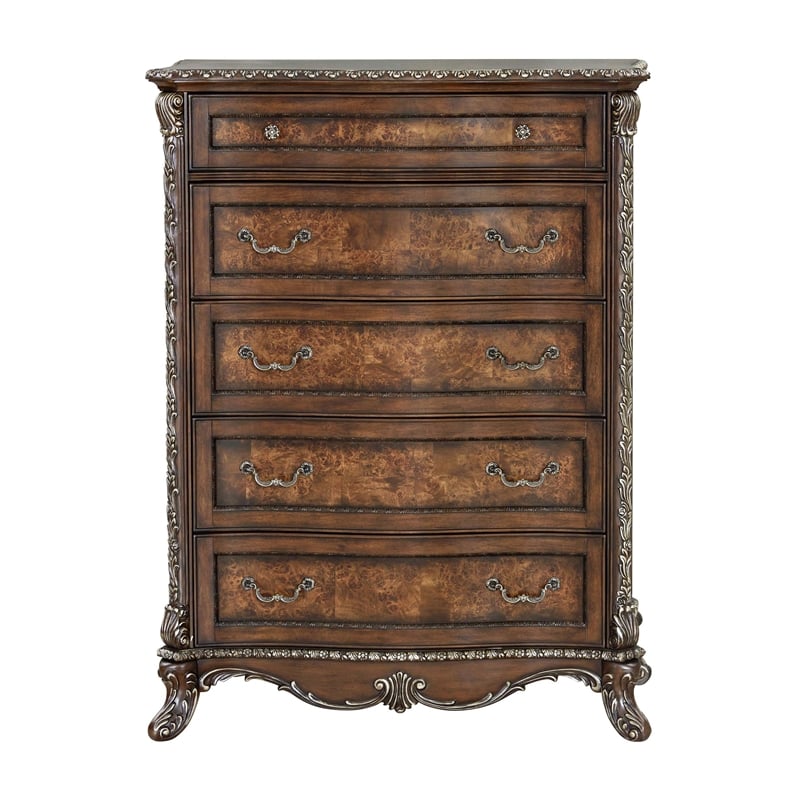 Bowery Hill Devany 5-Drawer Wood Chest in Rich Cherry Finish