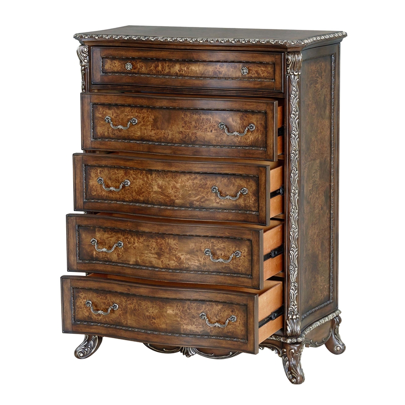 Bowery Hill Devany 5-Drawer Wood Chest in Rich Cherry Finish