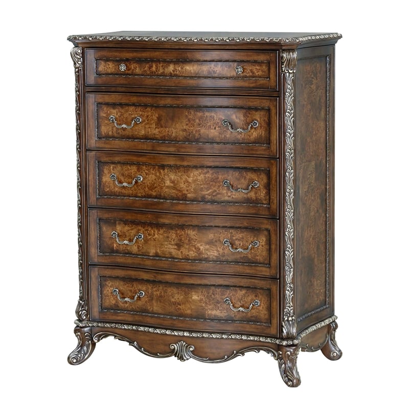Bowery Hill Devany 5-Drawer Wood Chest in Rich Cherry Finish