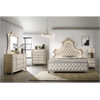 Bowery Hill Velvet Upholstered Wood Mirror with LED Lighting in Beige