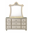 Bowery Hill Velvet Upholstered Wood Mirror with LED Lighting in Beige