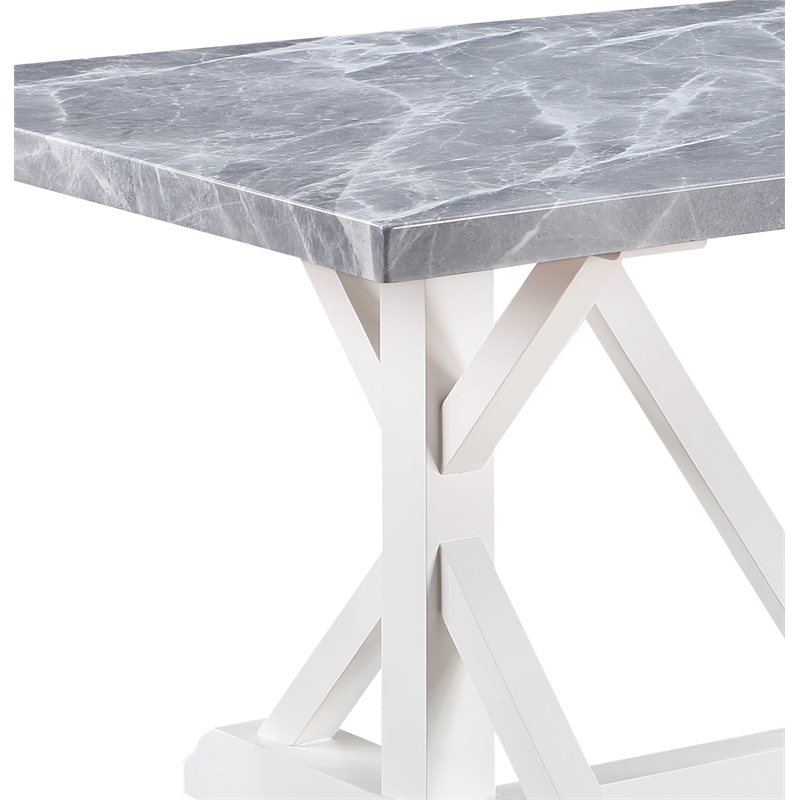 Bowery Hill Wooden Dining Table with Cross-Legged Base & Gray Stone Top