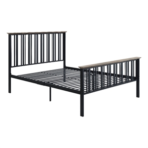 Bowery Hill Transitional Metal & Wood Full Bed in Black & Antique Oak