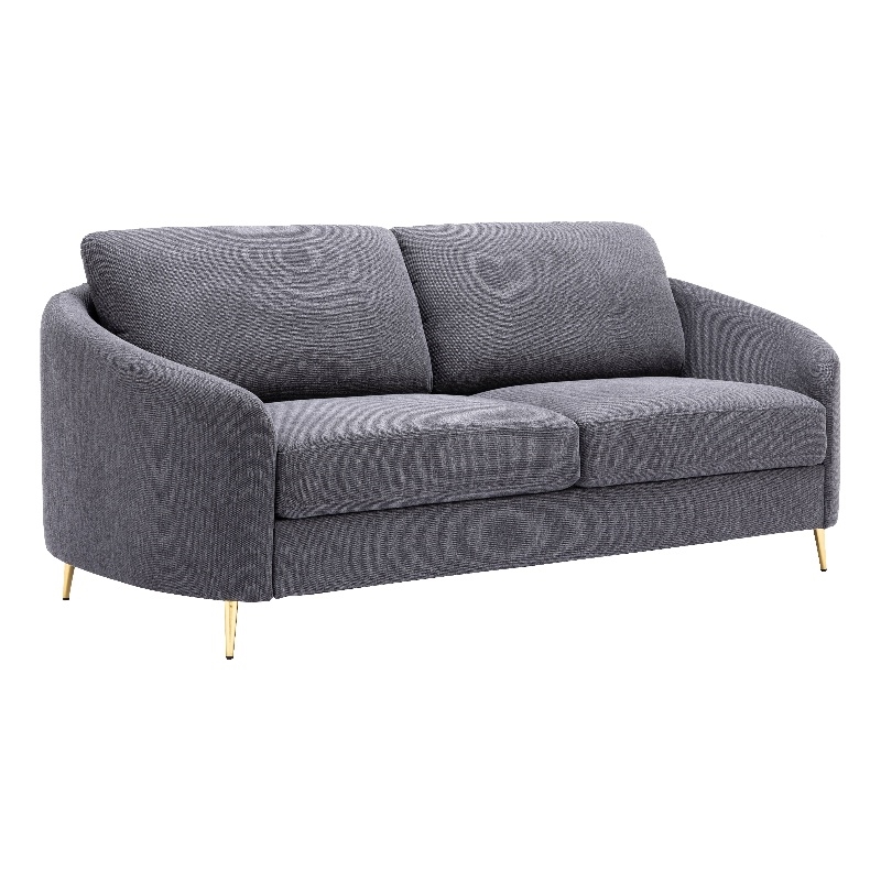 Bowery Hill Linen Fabric Sofa with Metal Legs in Gray and Gold