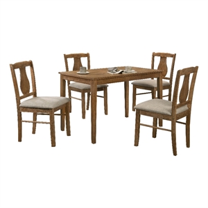 Bowery Hill 5-Piece Wood Dining Set in Weathered Oak with Upholstered Chairs