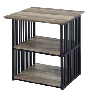 Bowery Hill Wooden Nightstand with Shelves in Antique Oak and Black