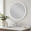Bowery Hill Round Mirror with White Frame and Brown Walnut Veneers
