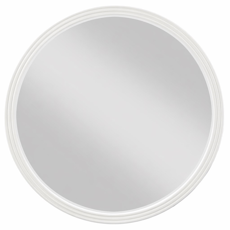 Bowery Hill Round Mirror with White Frame and Brown Walnut Veneers