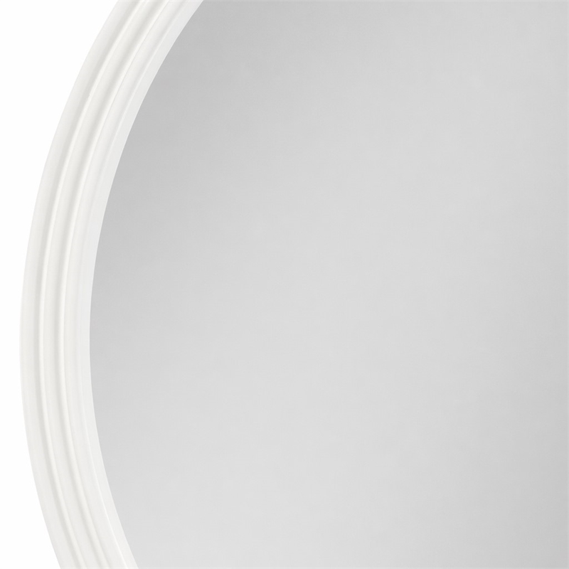 Bowery Hill Round Mirror with White Frame and Brown Walnut Veneers