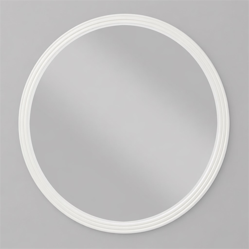 Bowery Hill Round Mirror with White Frame and Brown Walnut Veneers