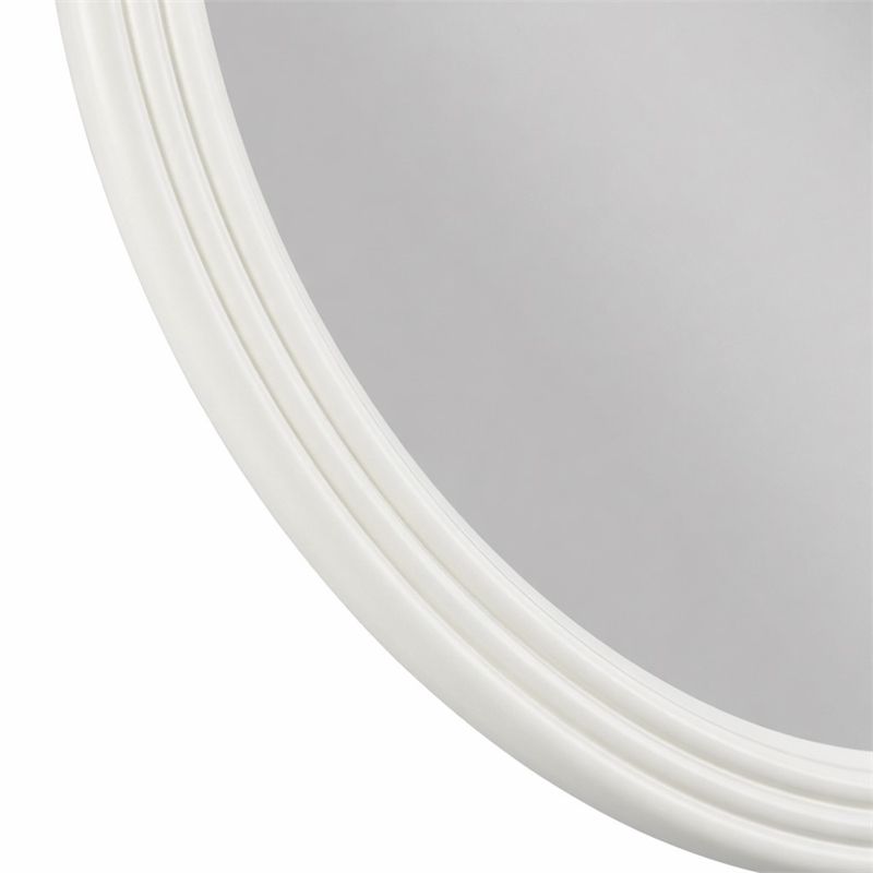 Bowery Hill Round Mirror with White Frame and Brown Walnut Veneers