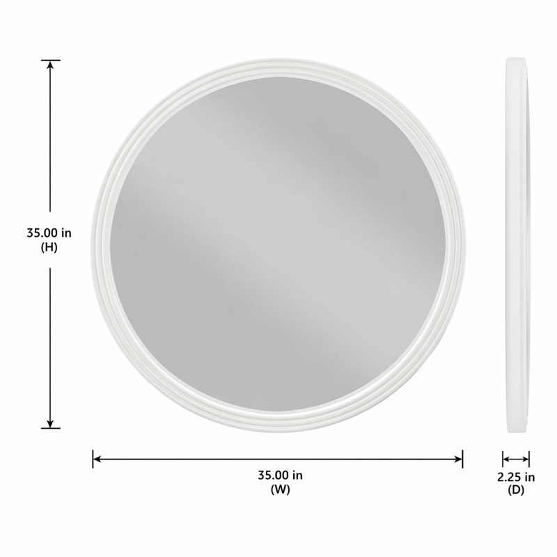Bowery Hill Round Mirror with White Frame and Brown Walnut Veneers