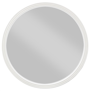 Bowery Hill Round Mirror with White Frame and Brown Walnut Veneers