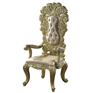 Bowery Hill Wooden Arm Chairs with Gold Synthetic Leather (Set of 2)