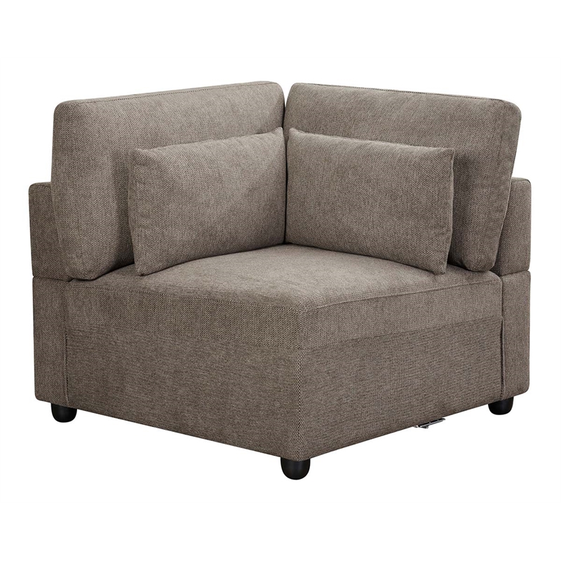 Bowery Hill Gray Linen Modular Wedge with Wooden Frame and Loose Cushions