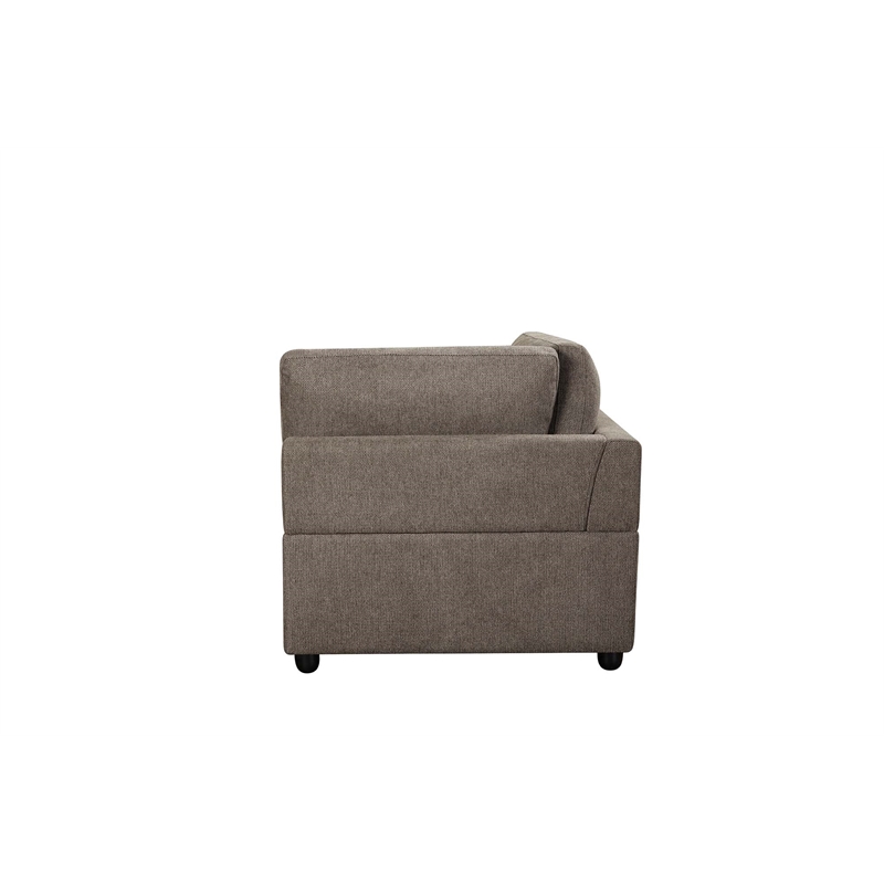 Bowery Hill Gray Linen Modular Wedge with Wooden Frame and Loose Cushions