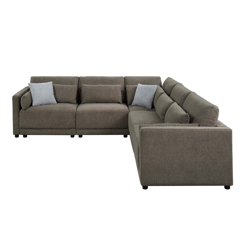 Bowery Hill Gray Linen Modular Wedge with Wooden Frame and Loose Cushions