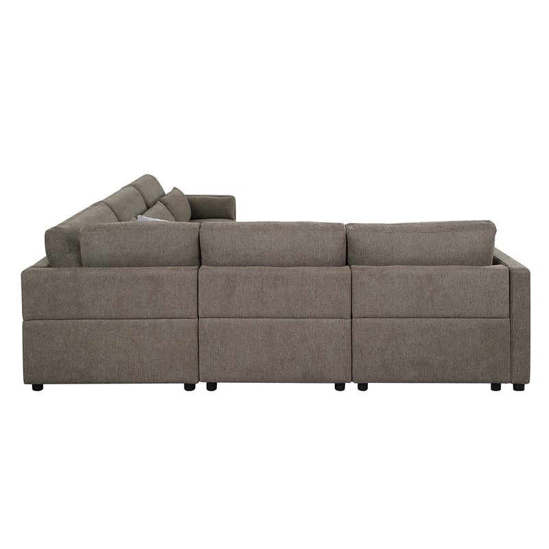 Bowery Hill Gray Linen Modular Wedge with Wooden Frame and Loose Cushions