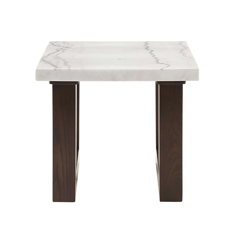 Bowery Hill White and Brown Marble Square End Table with Double U-Shaped Base